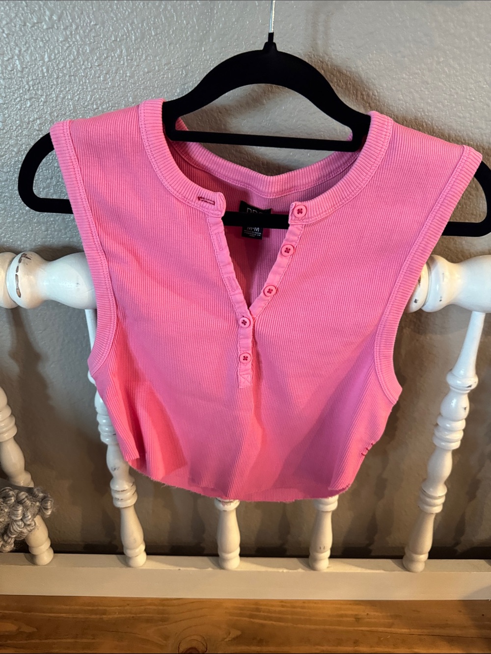 BDG Pink Ribbed Henley Crop Top